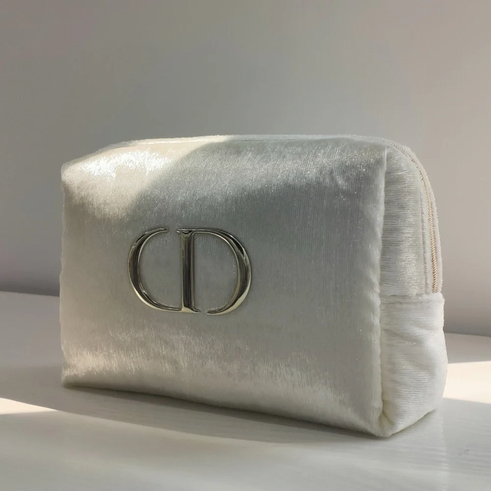 DIOR CD Elegant sparkling soft Cream Clutch bag purse Logo rare large silver - Picture 4 of 7